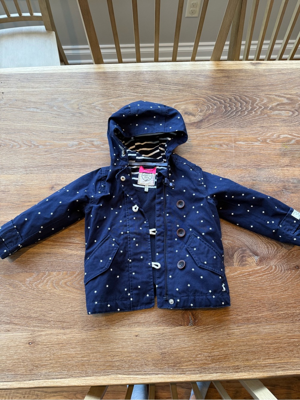 Joules Navy Hooded Star Print Raincoat